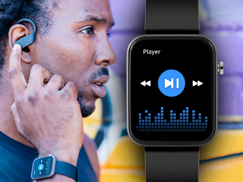 man wearing ear buds listening to music through his series 13 smart watch