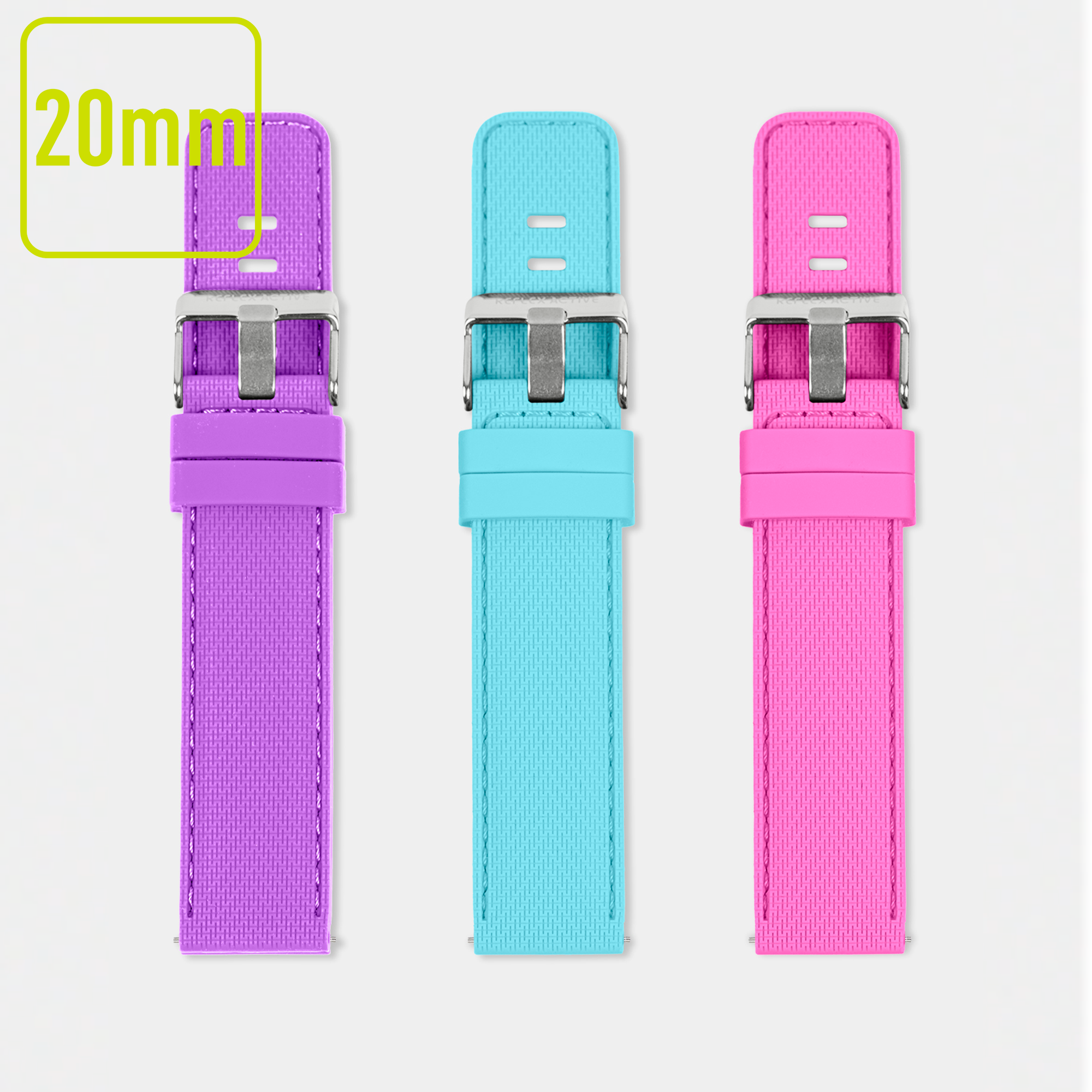 20mm Interchangeable Strap Pack Purple Aqua & Pink