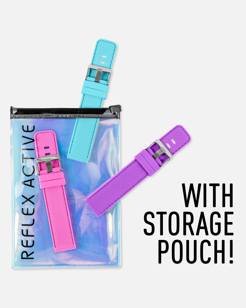 A pair of Reflex-Active silicone wristbands with storage pouches.